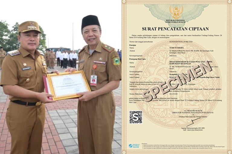 8 Inovasi Program Layanan Disdukcapil Kuningan Peroleh Hak Cipta Dari Kementrian Hukum RI