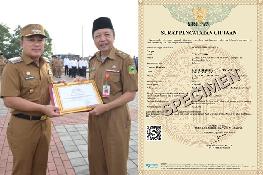 8 Inovasi Program Layanan Disdukcapil Kuningan Peroleh Hak Cipta Dari Kementrian Hukum RI
